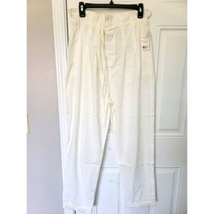 NWT Shinestar White Twill Paper Bag Pants Cuffed Drawstring Summer Size L